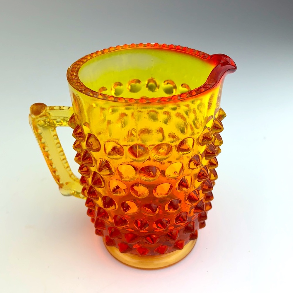 Hobnail Glass 3” Amberina Miniature Pitcher